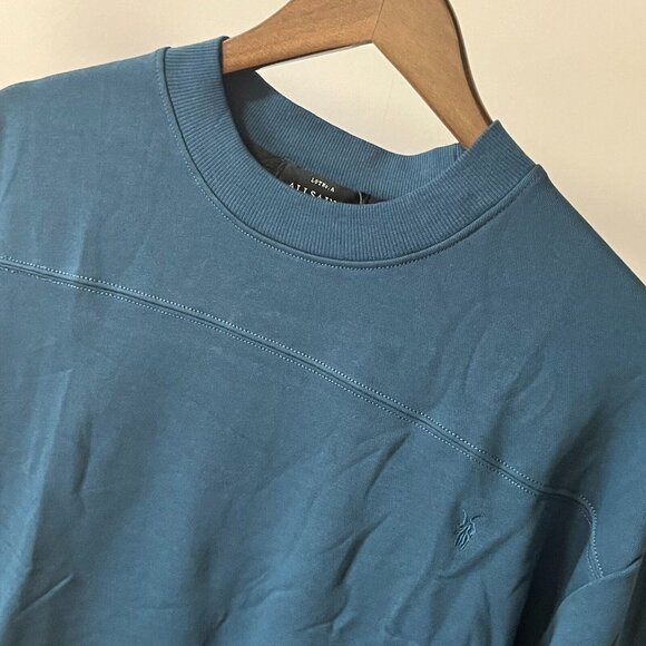 NWT All Saints Mens Sweatshirt Blue Jumper Sweater Raven Crew Ramskull Top SZ S - Picture 3 of 8